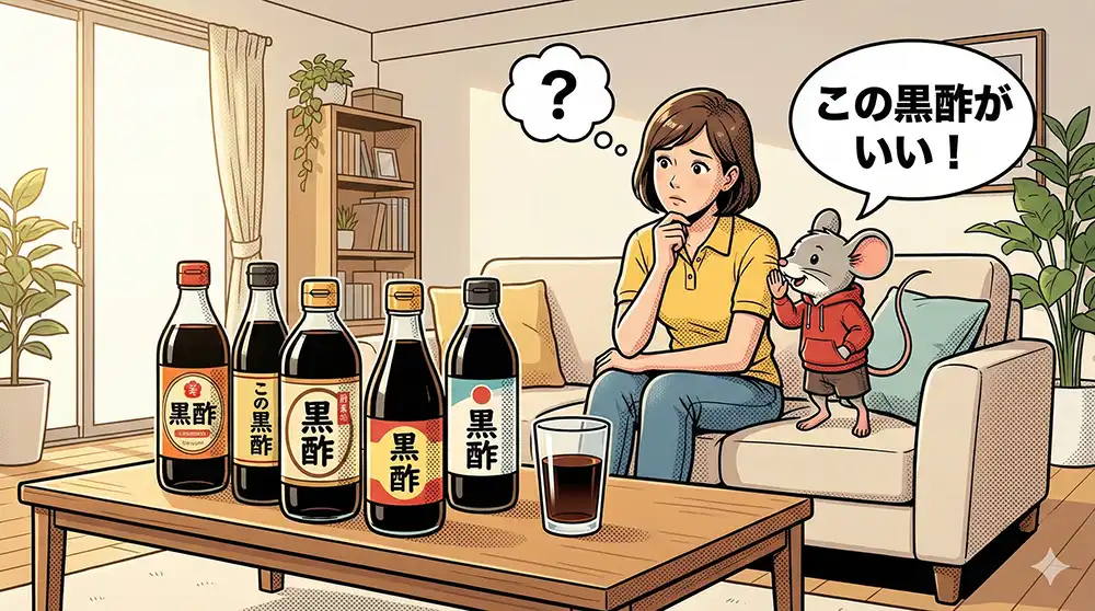 どの黒酢を選べば良いか迷っている女性